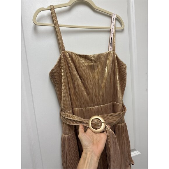 New Mac Duggal Size 10 Gold Ruffle Tiered Belted Sleeveless Cocktail Party Dress - Picture 7 of 16